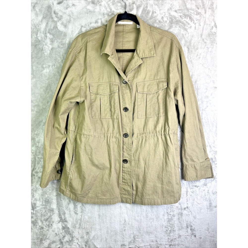 Uniqlo Women's Linen Cotton Utility Jacket Olive Khaki Safari Medium Pockets